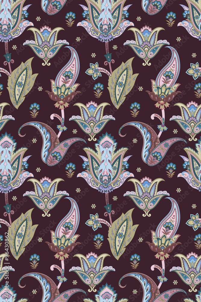 Fantasy flowers seamless paisley pattern. Floral ornament, for wrapping, wallpaper, textile