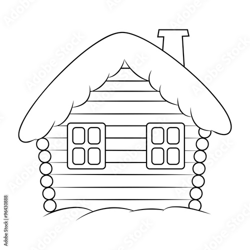 House with snow cartoon silhouette illustration. Winter snowy Christmas home, cottage isolated on white background.