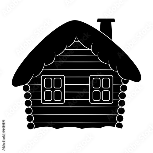 House with snow cartoon silhouette illustration. Winter snowy Christmas home, cottage isolated on white background.