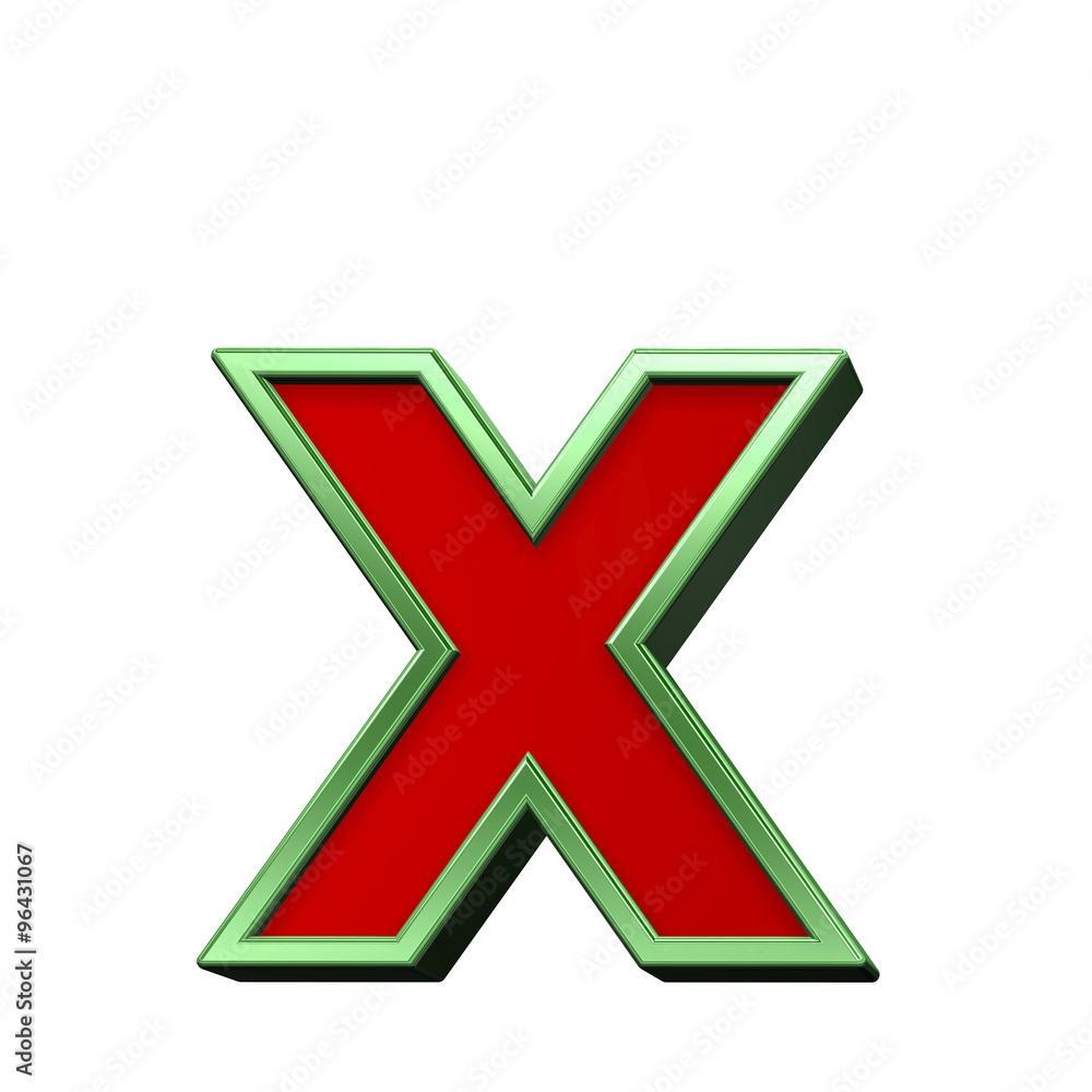 One lower case letter from red glass with green frame alphabet set, isolated on white. Computer generated 3D photo rendering. One lower case letter from red glass with green frame alphabet set, isolated on white. Computer generated 3D photo rendering.