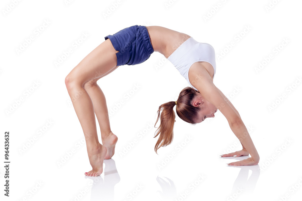 Young beautiful fitness girl doing exercise isolated on white Young beautiful fitness girl doing exercise isolated on white