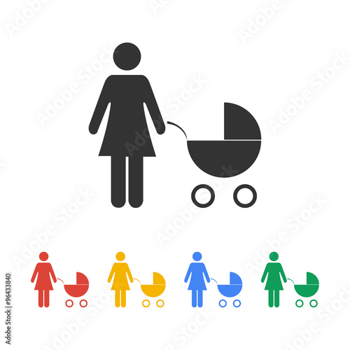 Woman with pram pictogram flat icon