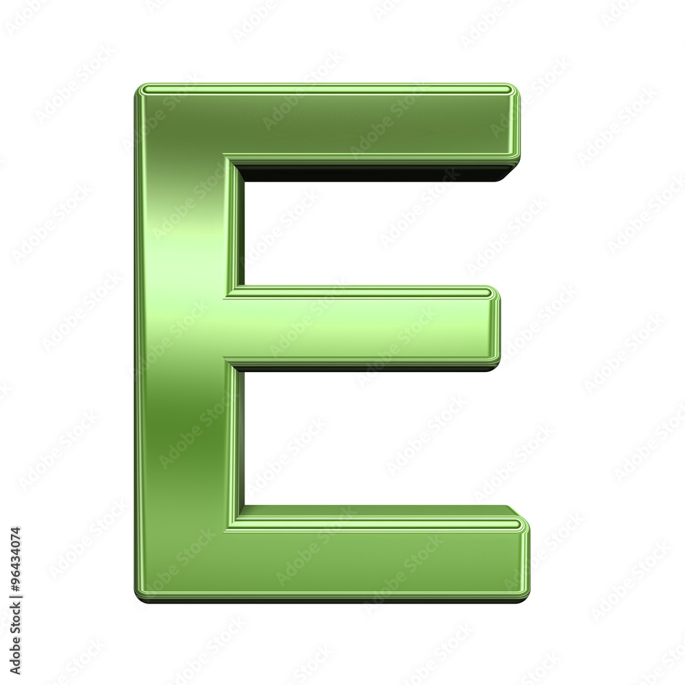 One letter from shiny green alphabet set, isolated on white. Computer generated 3D photo rendering. One letter from shiny green alphabet set, isolated on white. Computer generated 3D photo rendering.