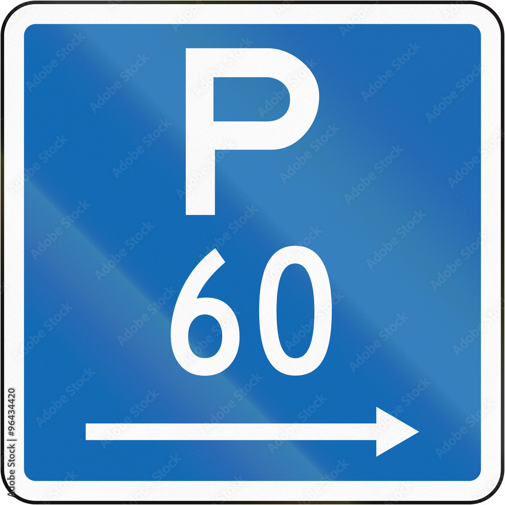 New Zealand road sign - Parking permitted during standard hours for a maximum time of 60 minutes, on the right of this sign New Zealand road sign - Parking permitted during standard hours for a maximum time of 60 minutes, on the right of this sign