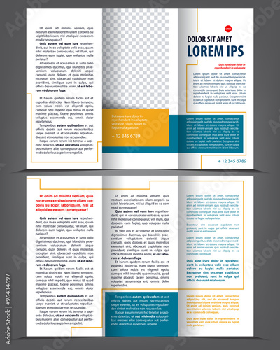 Vector empty tri-fold brochure print template design, trifold bright booklet or flyer