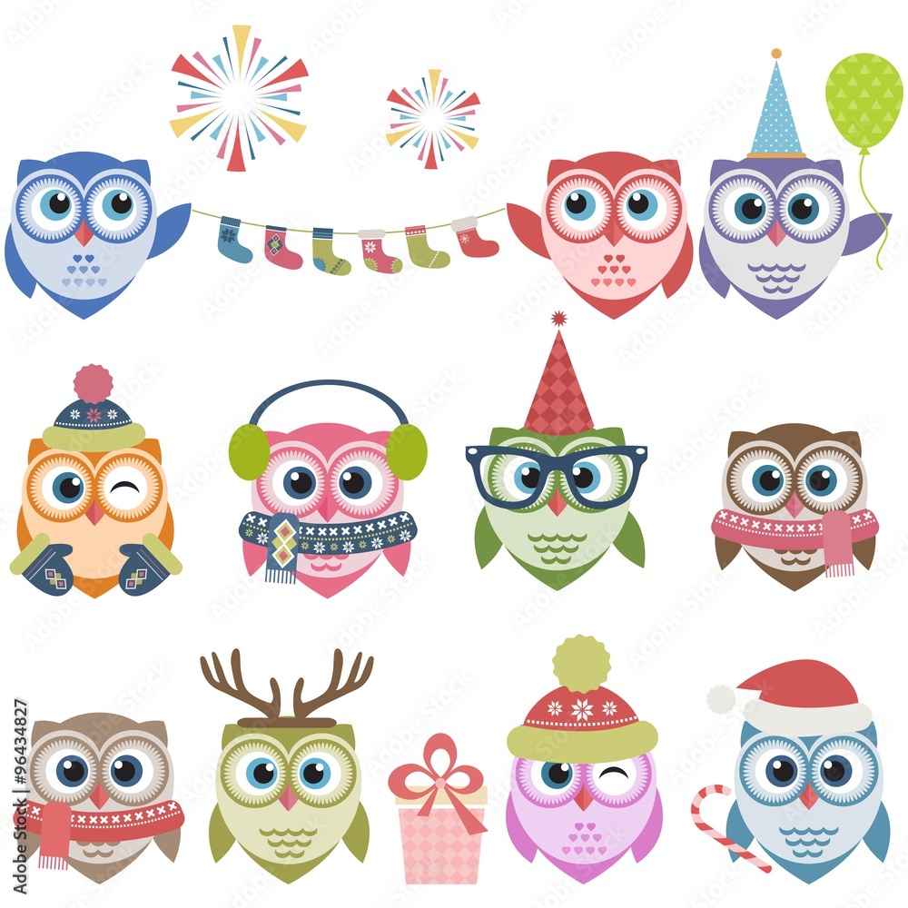 Set of cute Christmas owls Set of cute Christmas owls