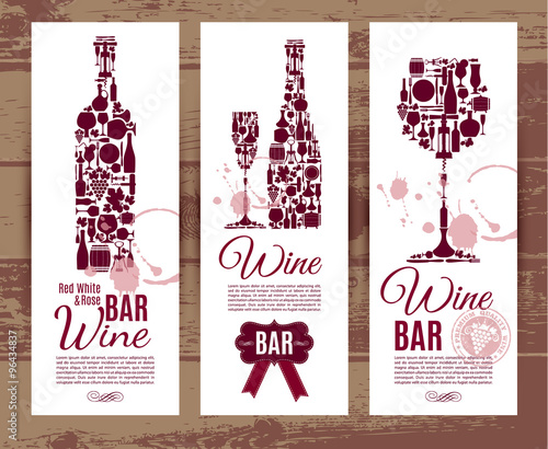 Wine bar menu card....Banners set vector illustration.