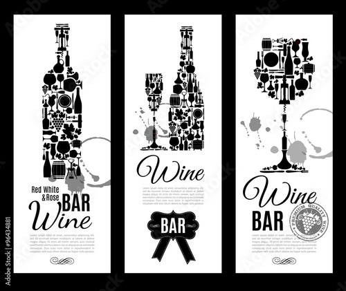 Wine bar menu card....Banners set vector illustration.