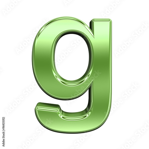 One lower case letter from shiny green alphabet set, isolated on white. Computer generated 3D photo rendering.