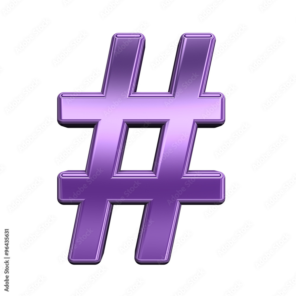 Number mark from shiny purple alphabet set, isolated on white. Computer generated 3D photo rendering. Number mark from shiny purple alphabet set, isolated on white. Computer generated 3D photo rendering.