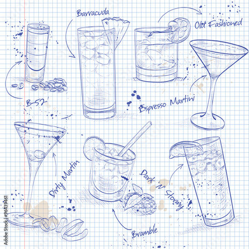 The Unforgettables Cocktail Set on a notebook page