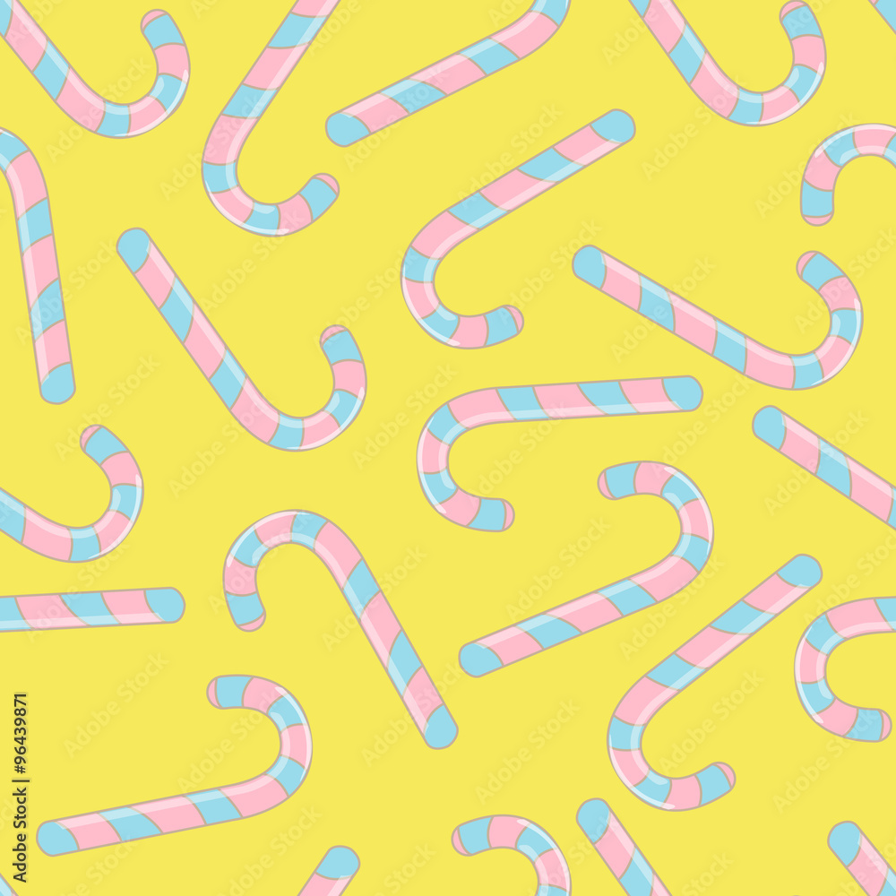 Obraz premium Vector seamless pattern with christmas candies on yellow background