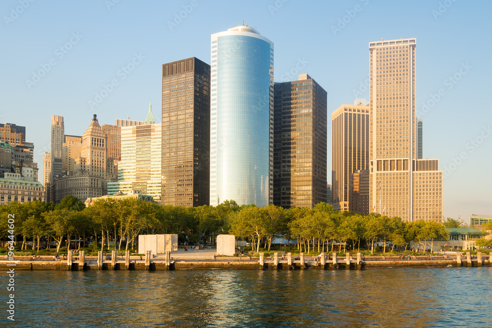 Battery Park and the Lower Manhattan skyline in New York