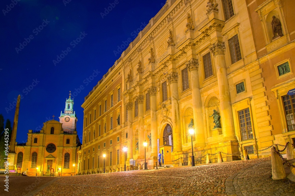 Royal Palace by night in Stockholm, Sweden