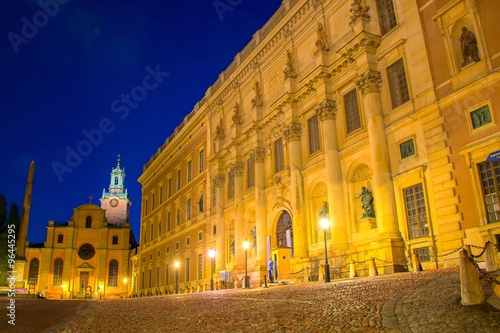 Royal Palace by night in Stockholm, Sweden