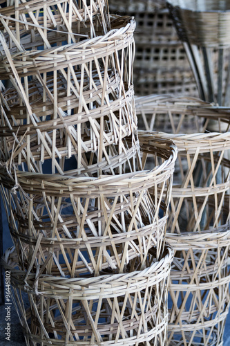 wicker baskets are sold at the village market