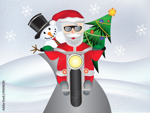 Modern style santa claus with snowman and christmas tree