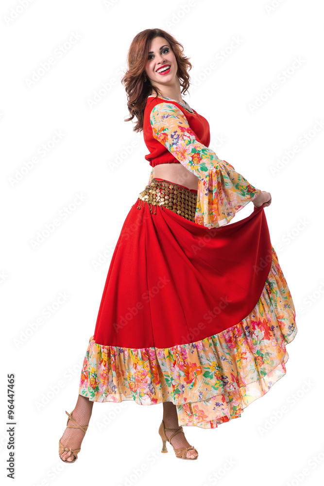 Flamenco dancer  woman posing, isolated on white in full length