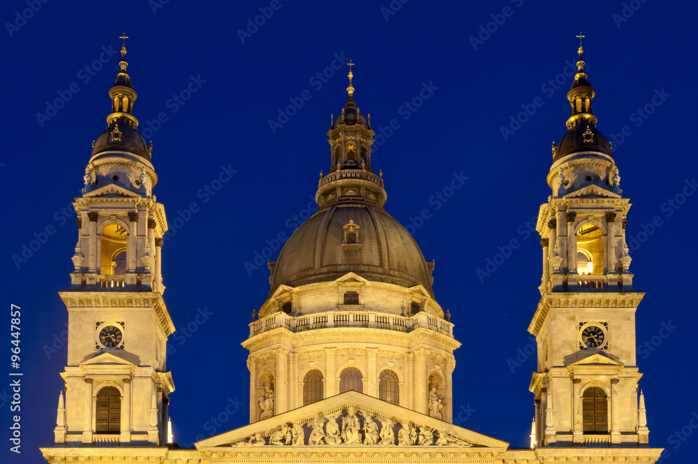 Towers and dom of St. Stephen's Basilica, Hungary, Budapest