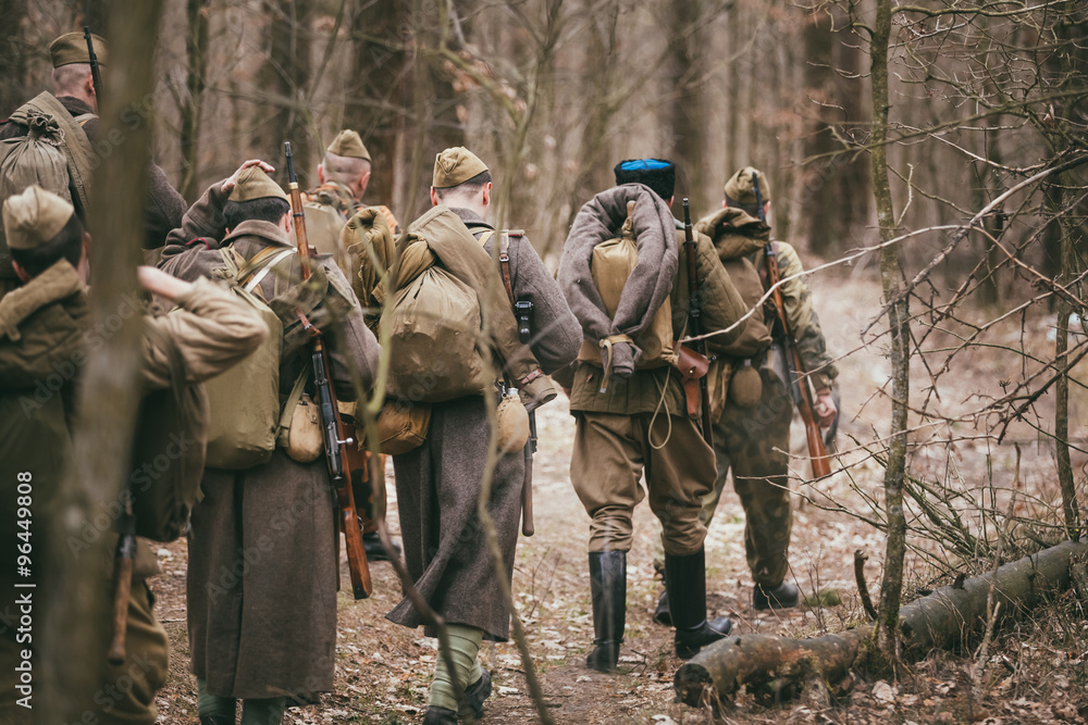 Group of unidentified re-enactors dressed as Russian Soviet sold