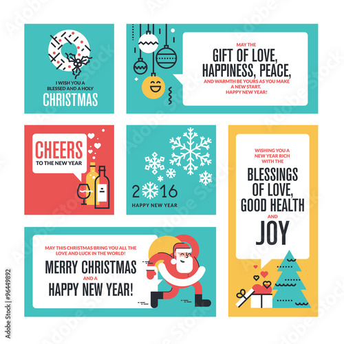 Christmas and New Year's collection. Flat line design vector illustrations for greeting cards, website banners and badges, gift tags and marketing material.