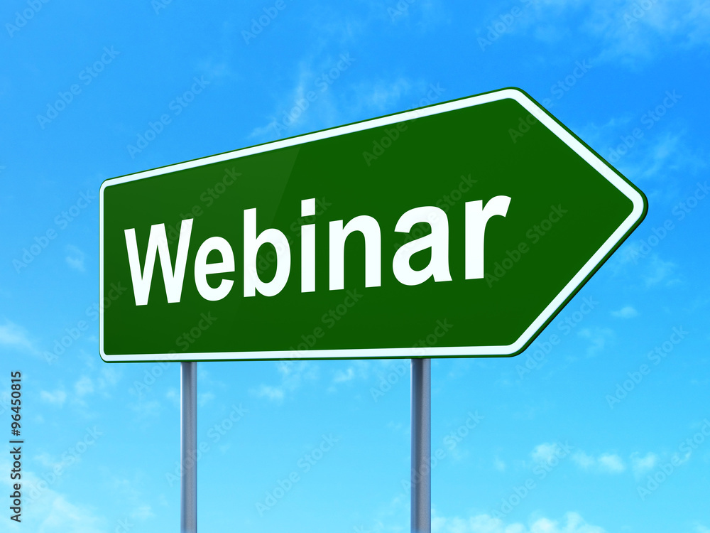 Studying concept: Webinar on road sign background Studying concept: Webinar on road sign background
