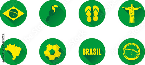 Brazil Flat Icon Set.
Set of vector graphic flat icons representing symbols and landmarks of Brazil.