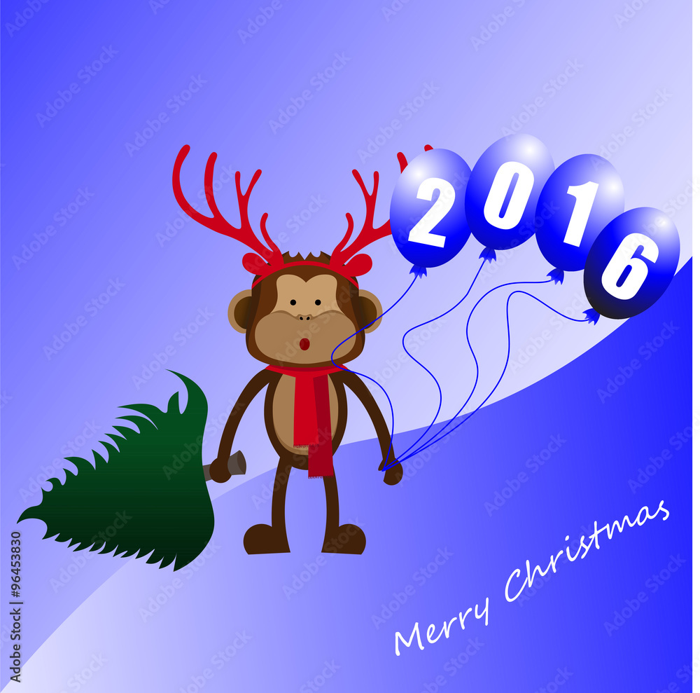 New year monkey with tree New year monkey with tree