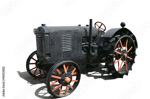 vintage tractor on white background with shadow