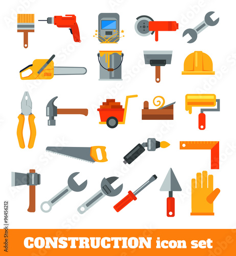 Working tools for construction and repair. Vector flat icon illustration
