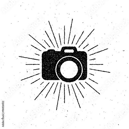 vintage camera label with light rays.