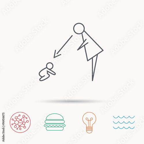 Under nanny supervision icon. Babysitting sign.