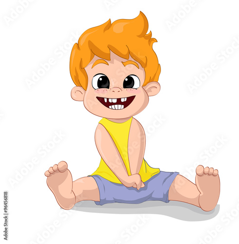 cheerful happy baby boy playing on  isolated white background. Illustration, character, vector