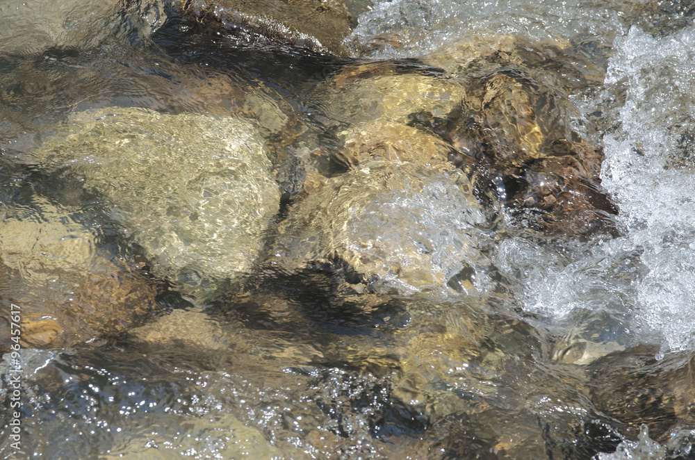Stream in the mountains. Stream among stones. Nature background.