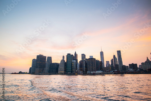 sunset on manhattan skyline view from brooklyn, new-york city © ydumortier