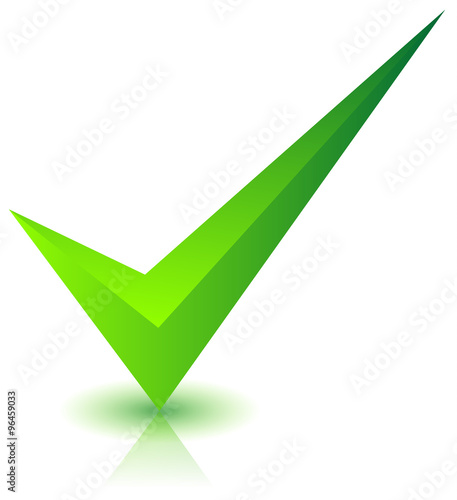 Checkmark icon with shadow and reflection on white
