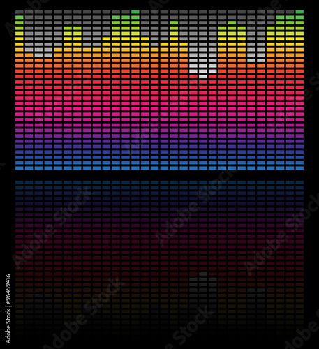 Eq, equalizer bars. Rectangular equalizer graphic with reflectio