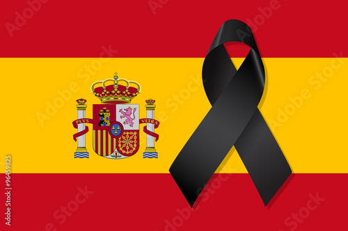 Spain flag with black ribbon vector