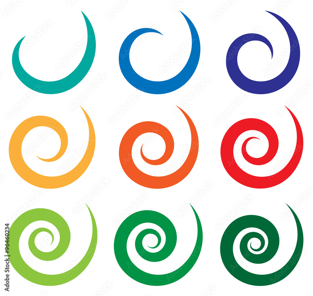 Set of different spiral, swirl, twirl shapes - obrazy, fototapety, plakaty 