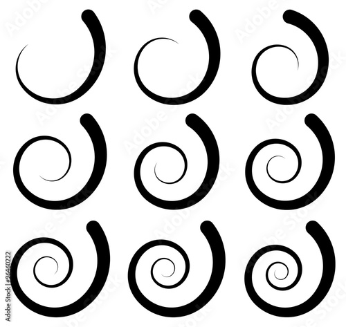 Set of different spiral, swirl, twirl shapes