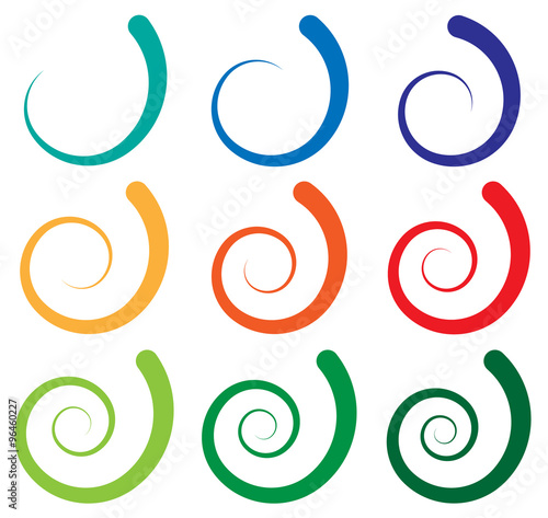Set of different spiral, swirl, twirl shapes