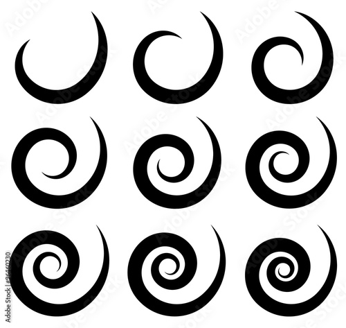 Set of different spiral, swirl, twirl shapes