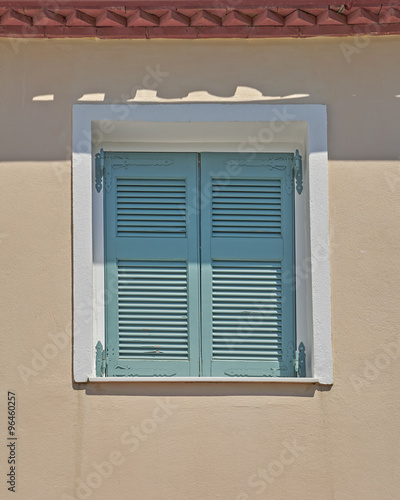 Athens Greece  green shutters window in Plaka old neighborhood