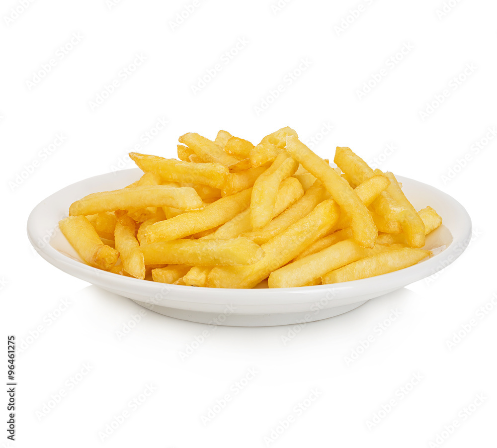 Potatoes fries in the plate isolated on white Potatoes fries in the plate isolated on white