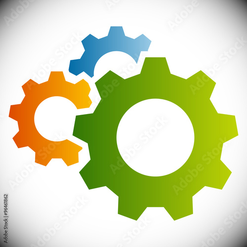 Gears, gear wheels, cog wheels on white photo