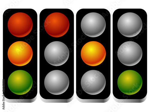 Set of traffic lights, traffic lamps in sequence