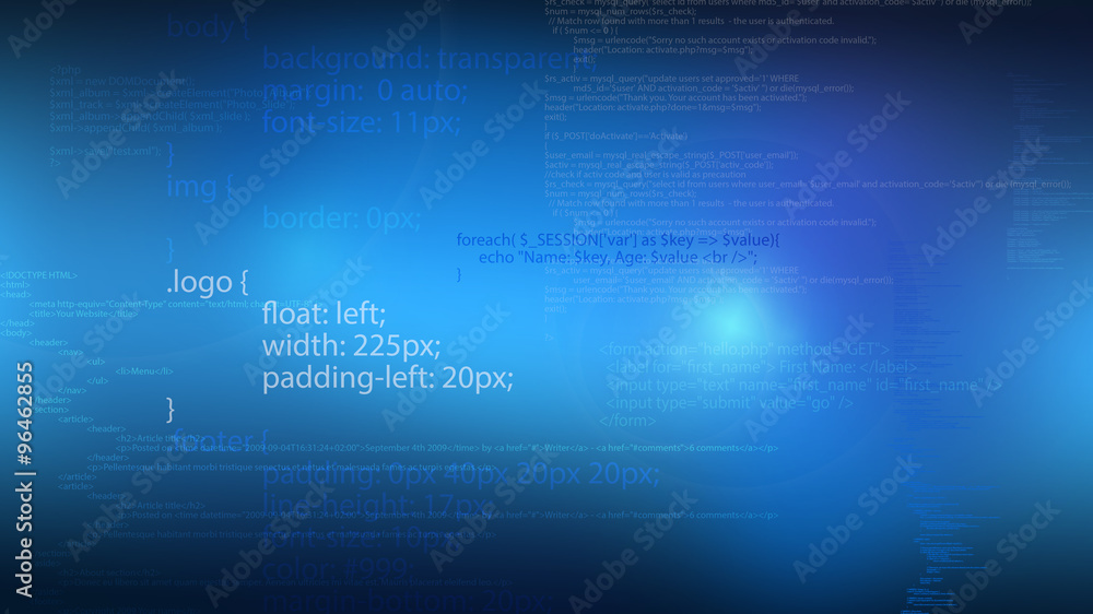 Obraz premium Abstract background with Web programming Script