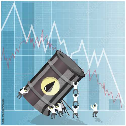 Oil industry crisis concept. Drop in crude oil prices. Financial markets vector illustration