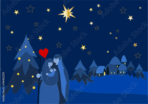 natività con sfondo blu e cuore rosso