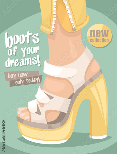 poster fashionable platform shoes yellow